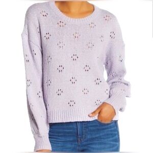 Madewell Lilac Pointelle Cotton knit Sweater lavender eyelet Small floral